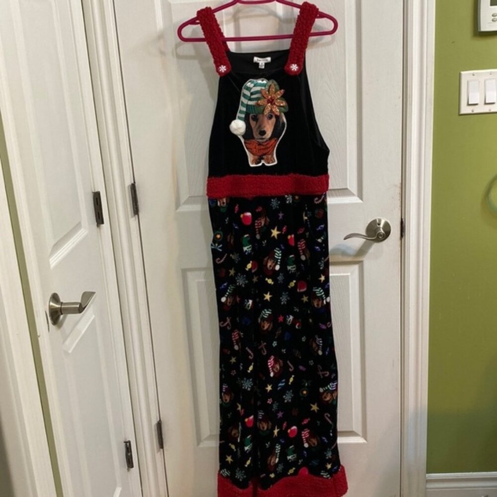 Born Famous Jumpsuit Christmas 3D Dog Party Festive Fun buttons Women’s Medium